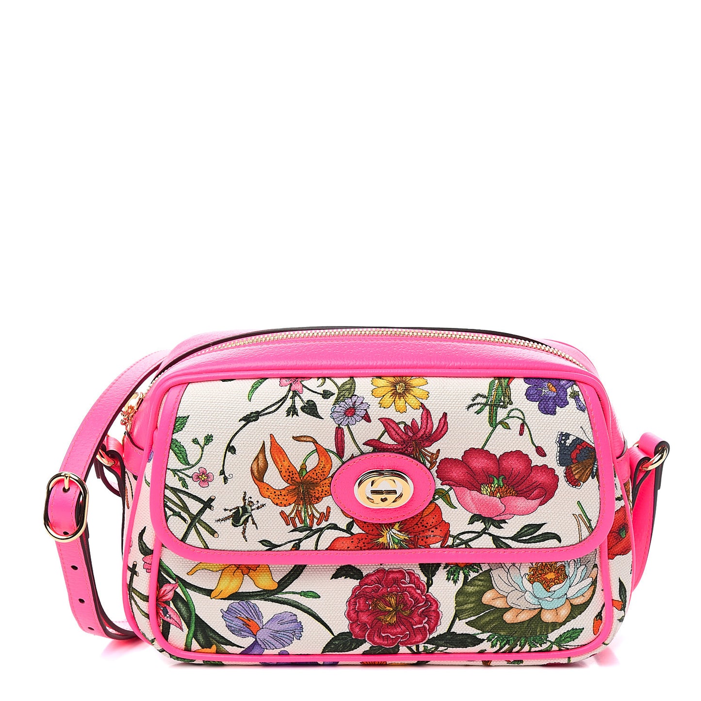 Canvas Flora Floral Shoulder Bag White Fuchsia Fluo