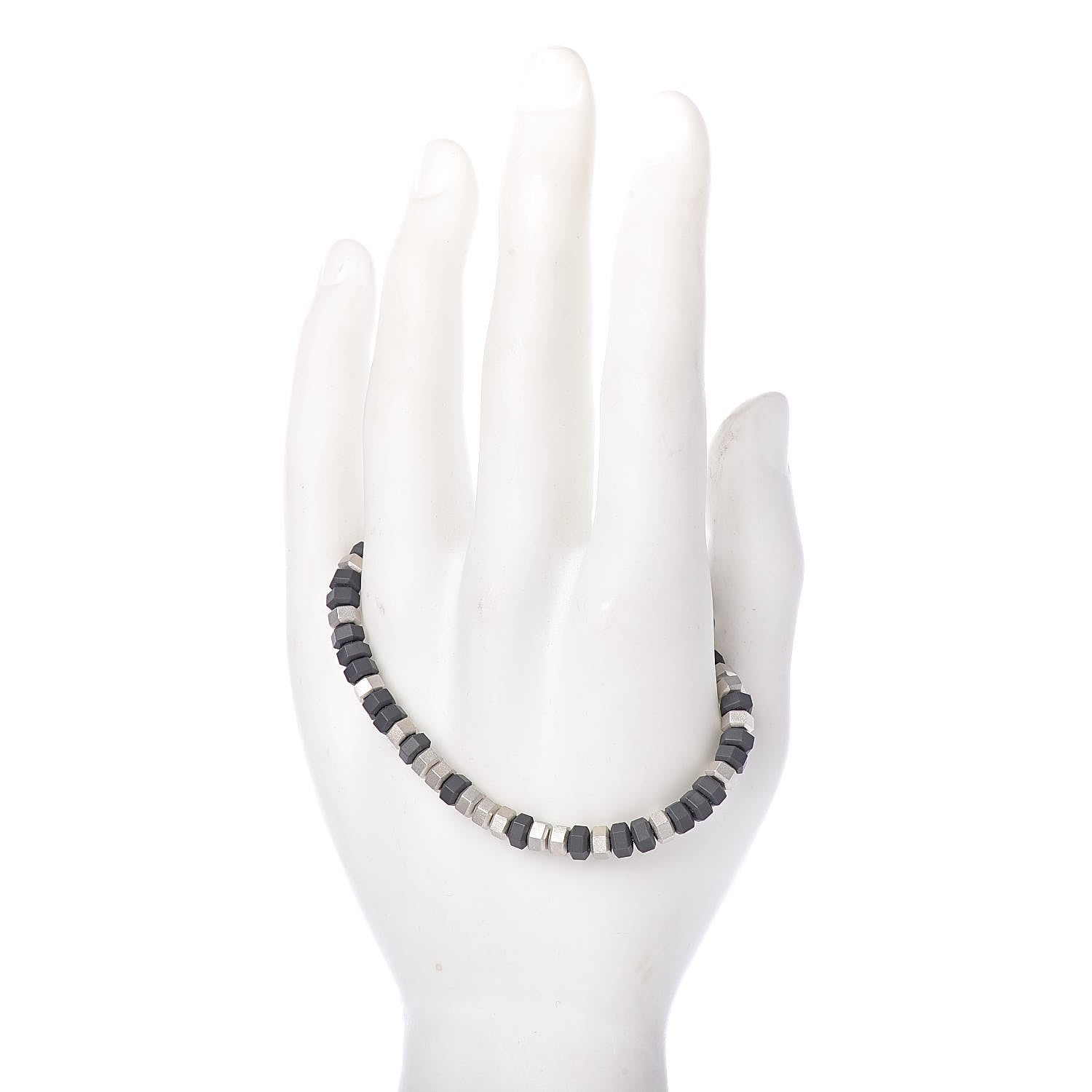 David Yurman Sterling Silver Rubber Mens Hex Bead Bracelet Grey 2 of 5