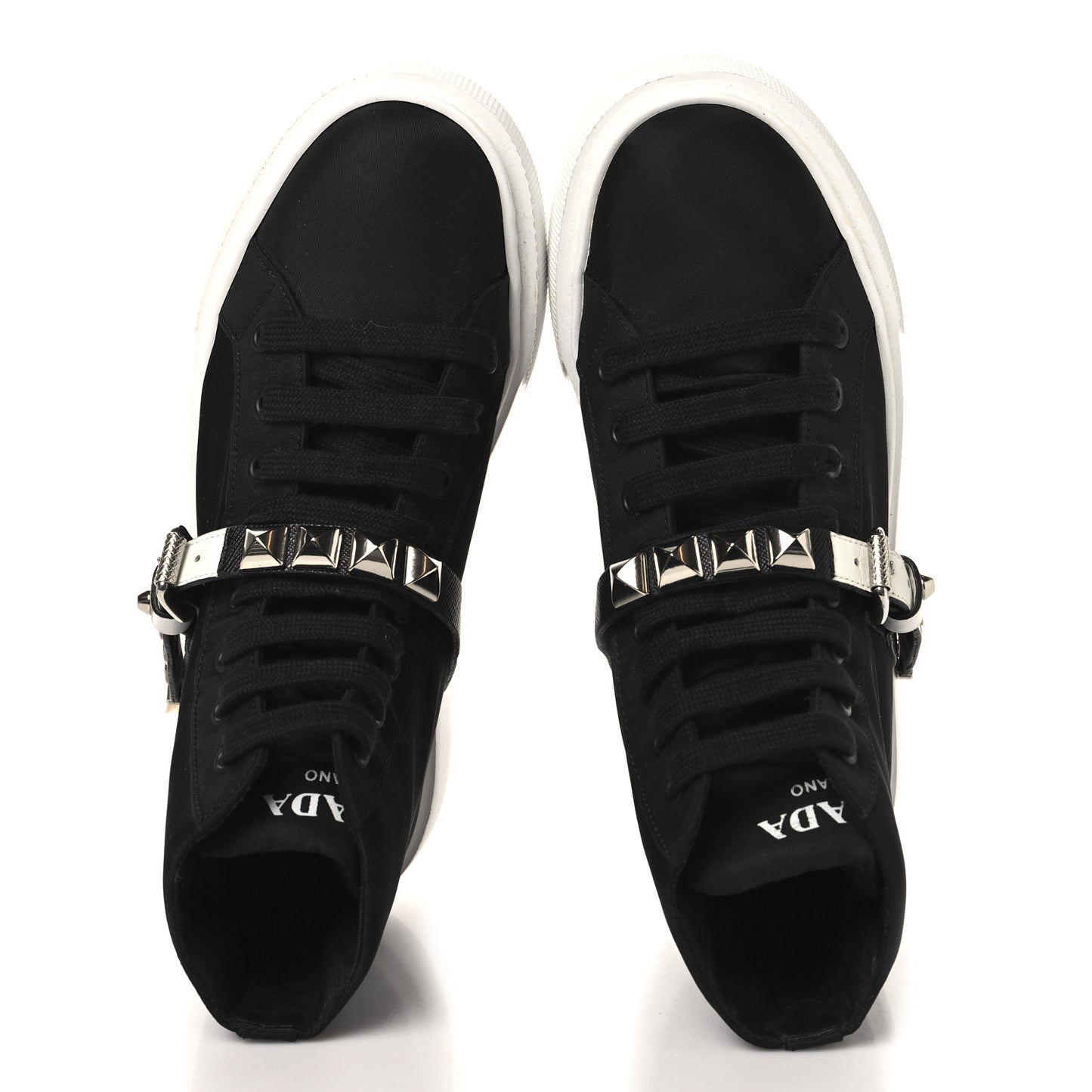 Nylon Gabardine Studded High Top Sneakers 37 Black