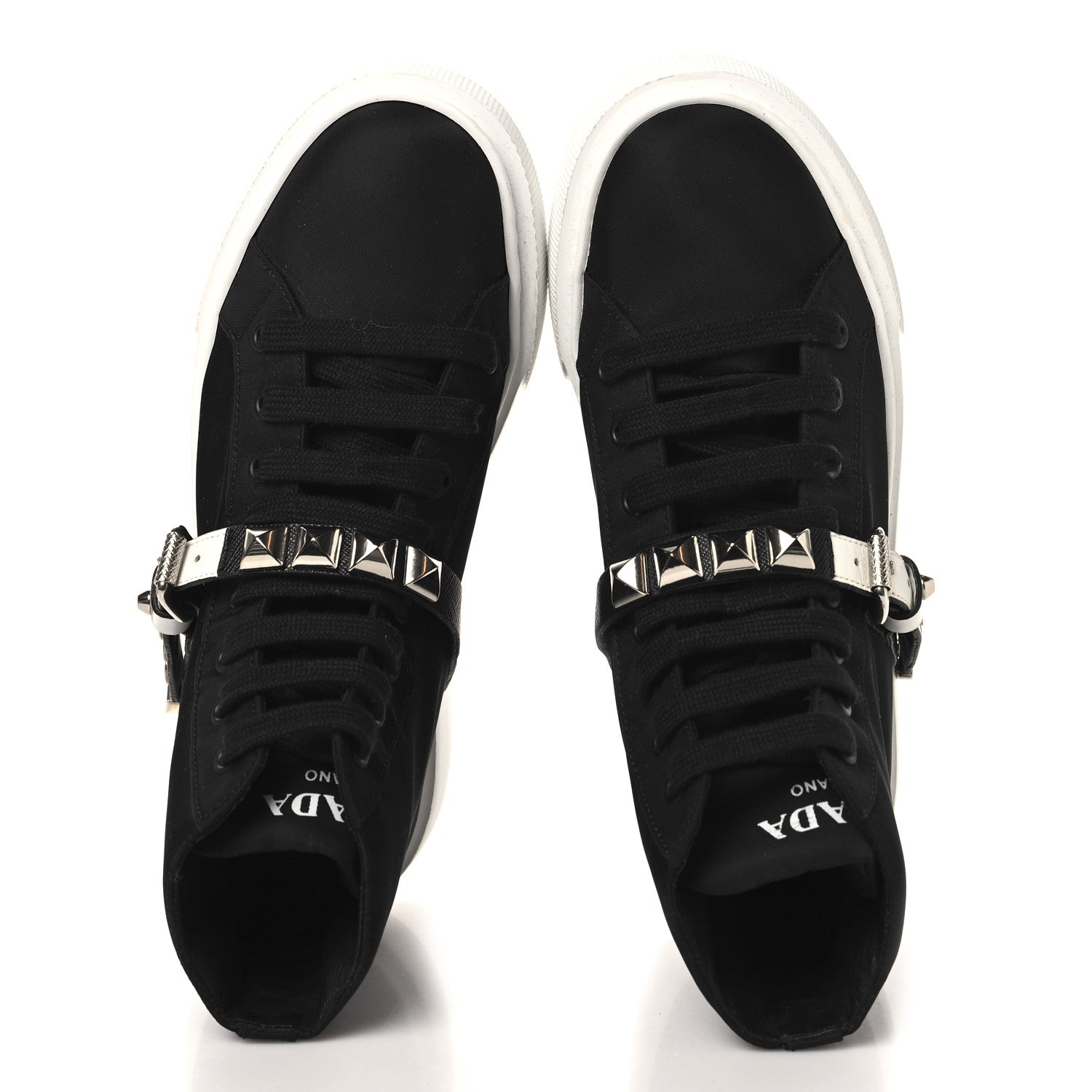 Prada Nylon Gabardine Studded High Top Sneakers 37 Black 2 of 8