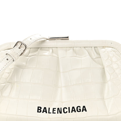 Balenciaga Shiny Supple Calfskin Logo Crocodile Embossed Cloud Clutch XS White 8 of 11