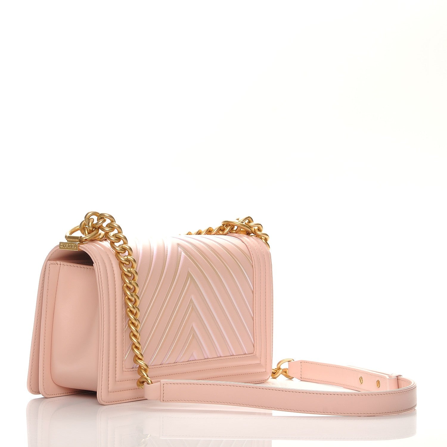 Chanel Calfskin Painted Chevron Embossed Medium Boy Flap Pink 3 of 9