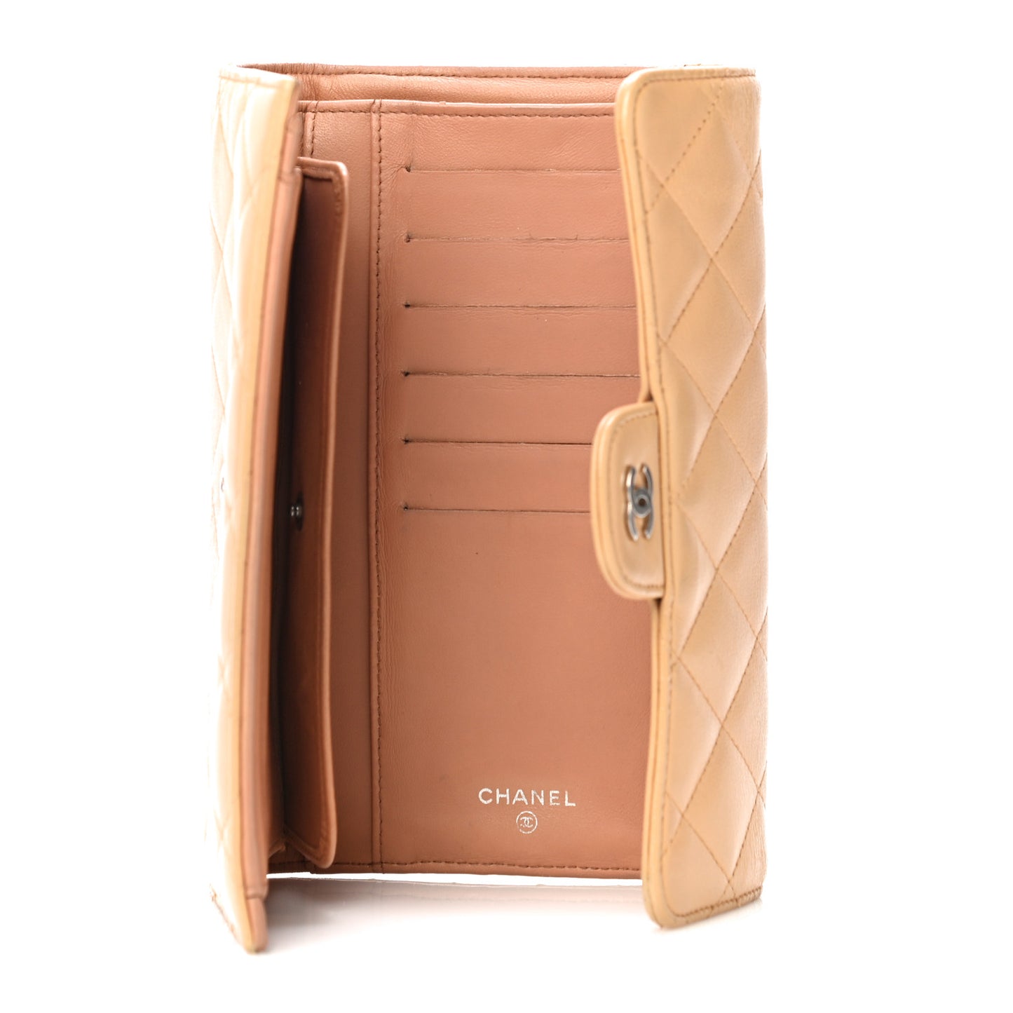 Lambskin Quilted Large Flap Wallet Beige