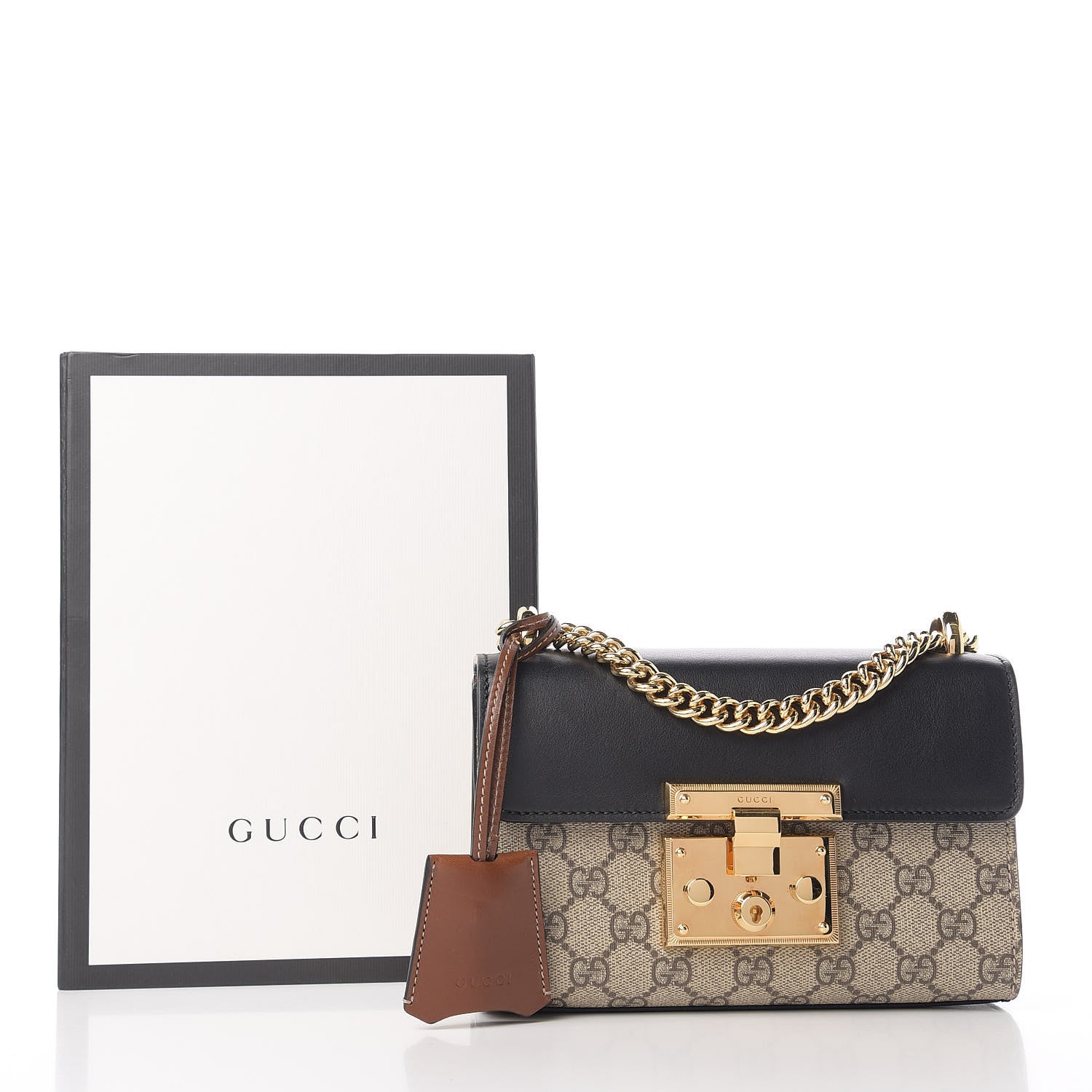 Gucci GG Supreme Monogram Calfskin Small Padlock Shoulder Bag Beige Black Cuir 12 of 12