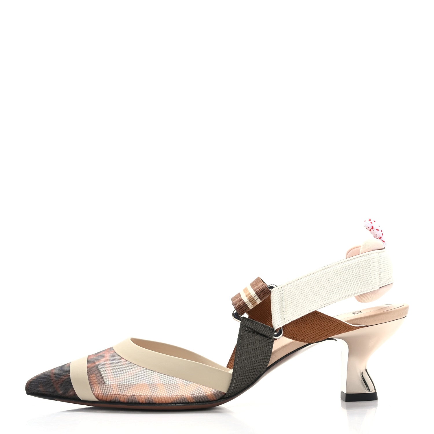 Fendi Technical Mesh FF Colibri 55mm Slingback Pumps 38.5 Tobacco Moro Camelia Beige Caramello 1 of 7