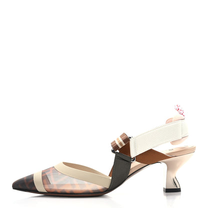 Fendi Technical Mesh FF Colibri 55mm Slingback Pumps 38.5 Tobacco Moro Camelia Beige Caramello 1 of 7