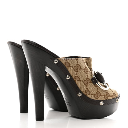 Gucci Monogram Cellarius Soft Calfskin Icon Bit Platform High Heel Slides 38 Beige Ebony Cocoa 4 of 8