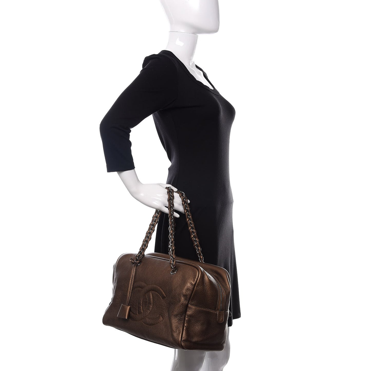 Metallic Deerskin Large Luxe Ligne Bowler Bronze