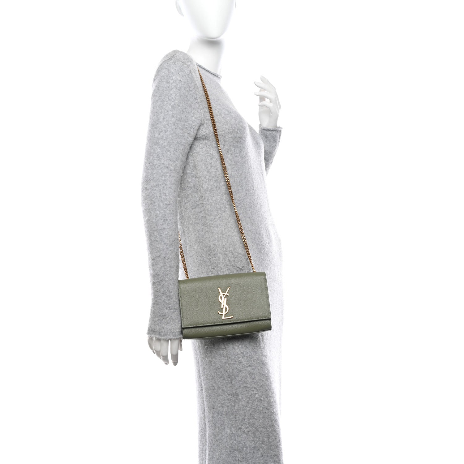 Saint Laurent Grain De Poudre Small Monogram Kate Satchel Light Sage 2 of 10