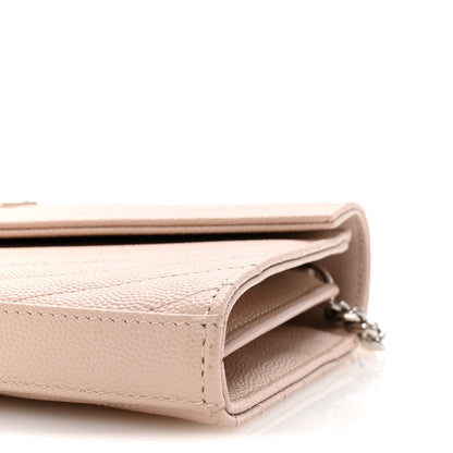 Saint Laurent Grain De Poudre Matelasse Chevron Monogram Chain Wallet Marble Pink 9 of 9