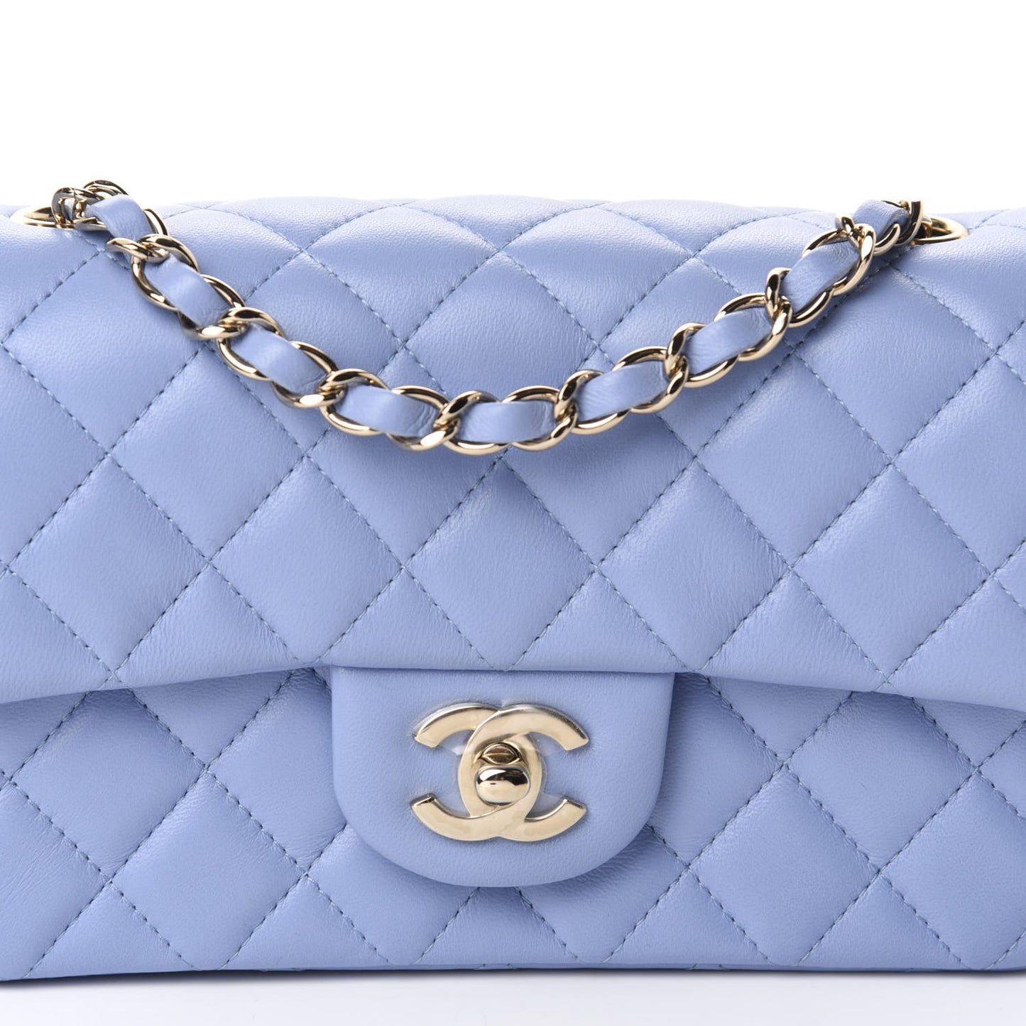 Lambskin Quilted Mini Rectangular Flap Light Blue