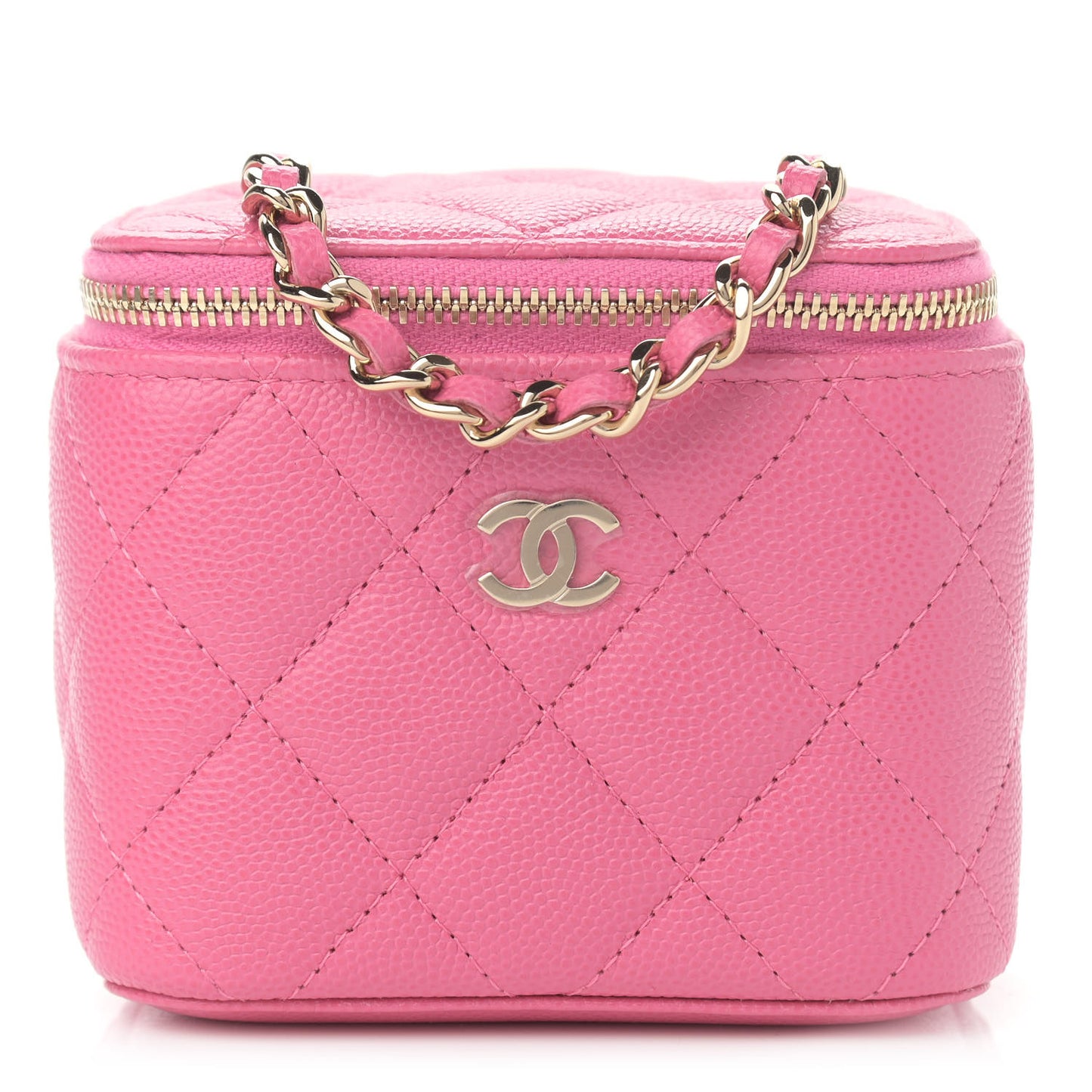 Caviar Quilted Mini Vanity Case With Chain Pink
