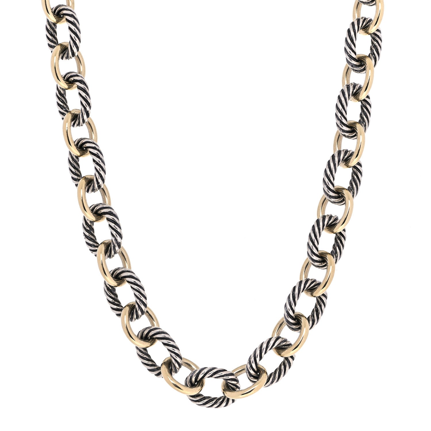 David Yurman Sterling Silver 18K Yellow Gold 12mm Large Oval Link Necklace 1 of 5