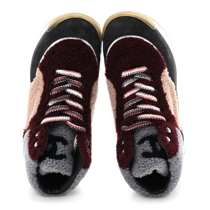 Chanel Shearling Lambskin Suede CC High Top Sneakers 36.5 Grey Pink Burgundy 2 of 8