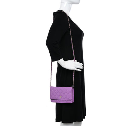 Chanel Patent Calfskin Quilted Wallet On Chain WOC Purple 2 of 12