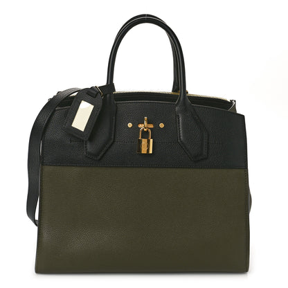 Louis Vuitton Taurillon City Steamer MM Kaki Black 1 of 8
