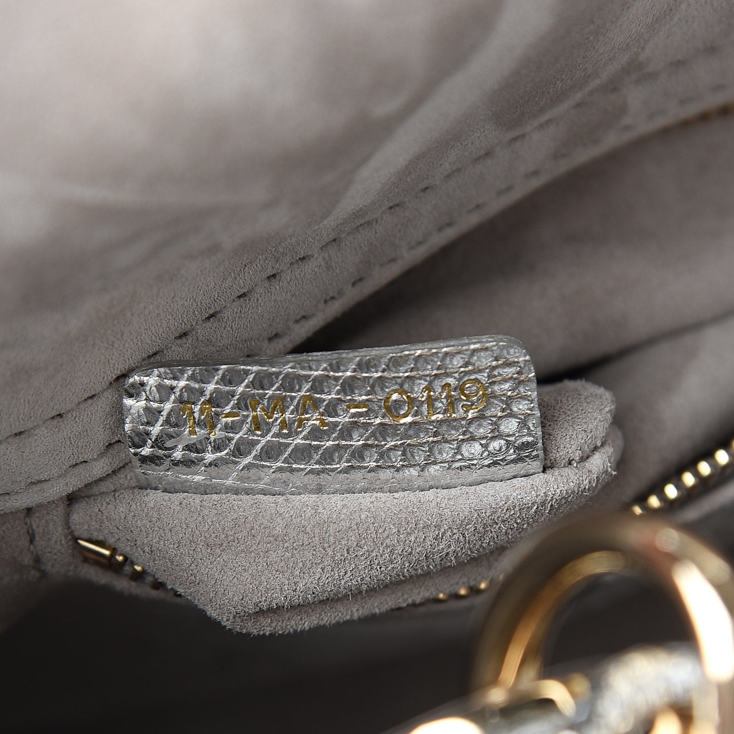 Metallic Lizard Small Lady Dior Argent
