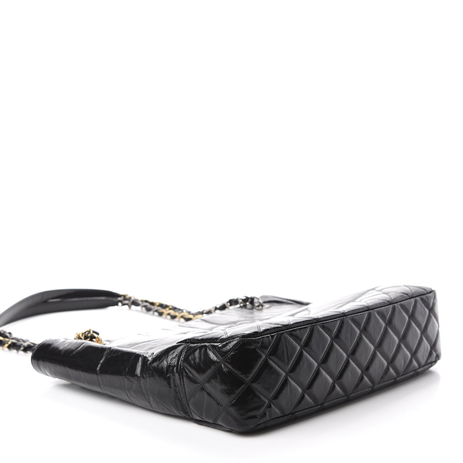 Chanel Shiny Aged Calfskin Quilted Small Shopping Bag Black 4 of 11