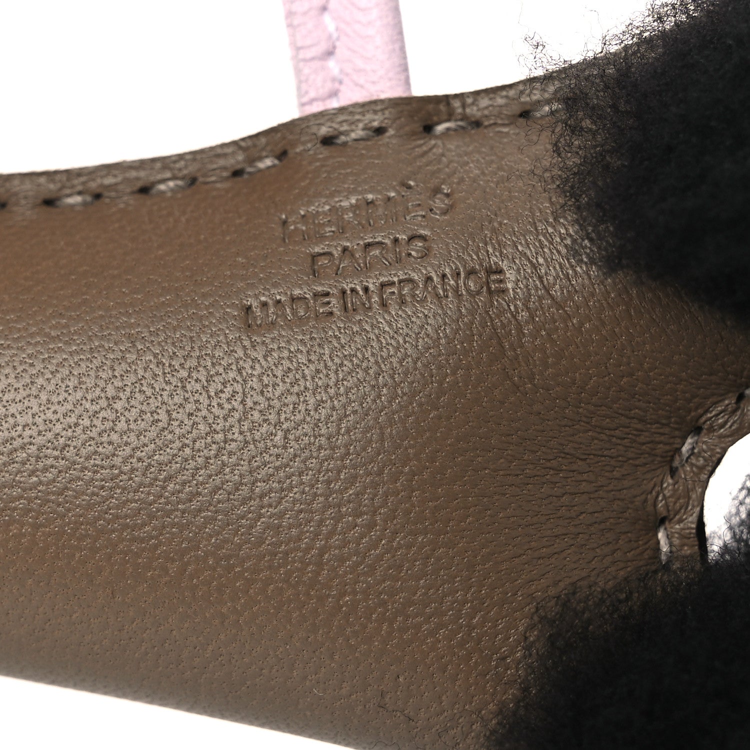 Hermes Milo Lambskin Shearling Budy Charm Black Etoupe Rose Darling 3 of 5