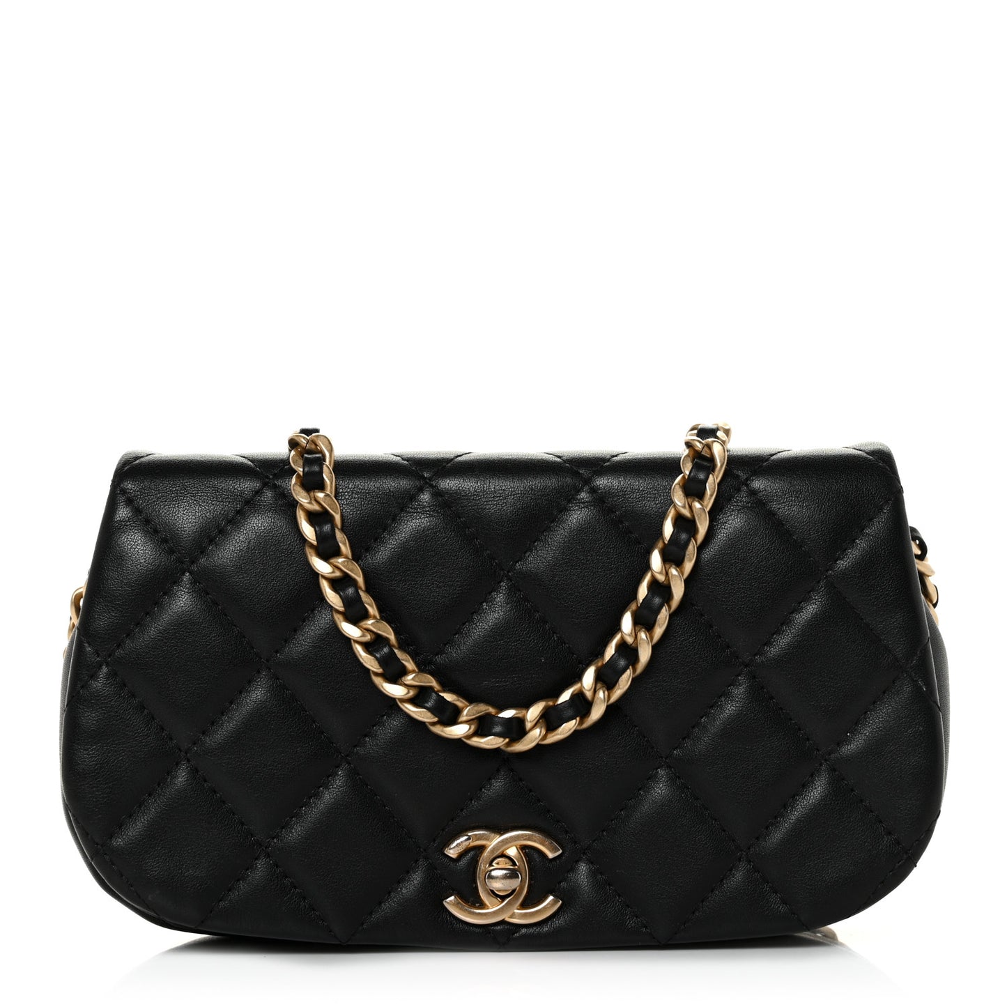 Calfskin Quilted Coco Mail Clutch With Chain Black