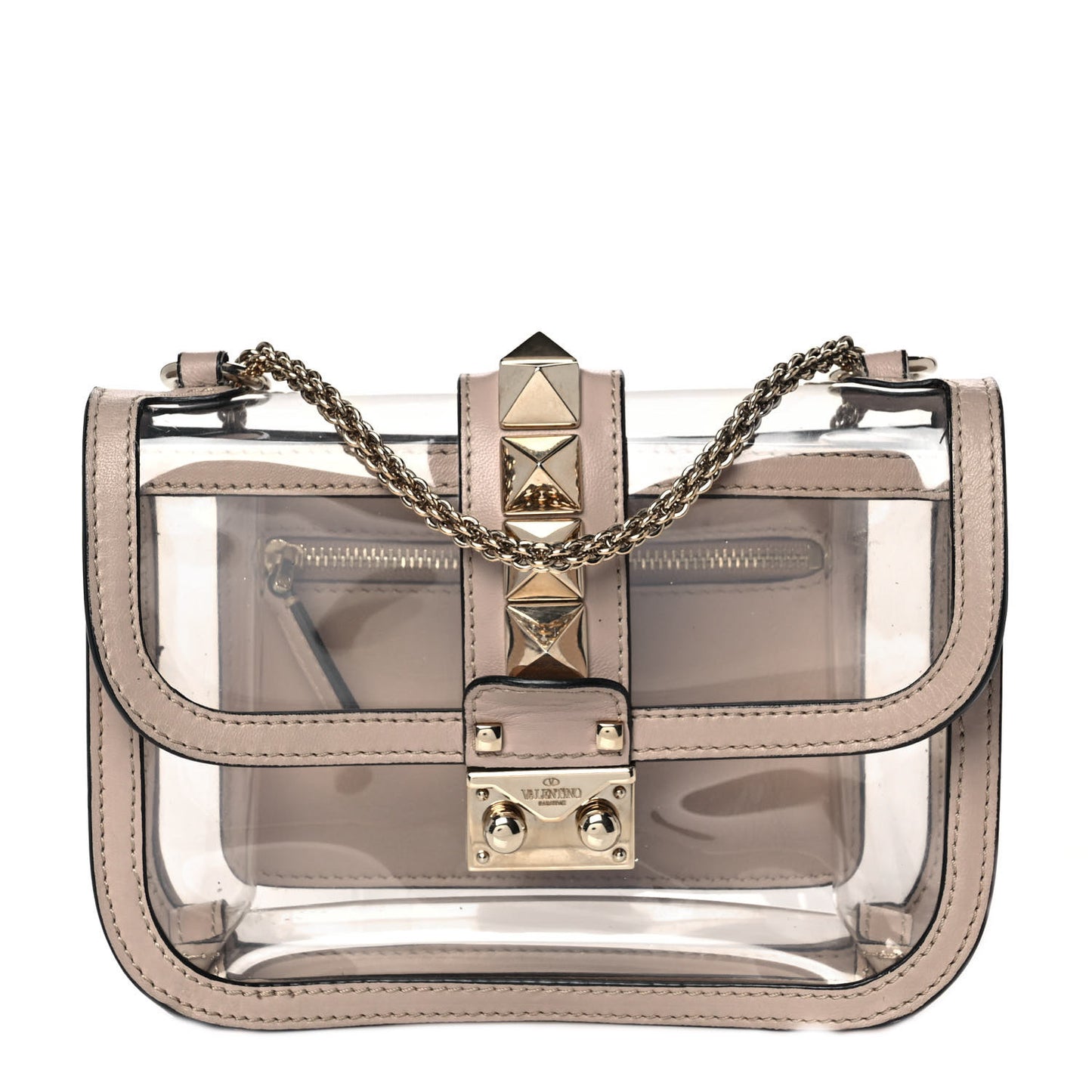 PVC Nappa Naked Small Glam Lock Rockstud Flap Poudre