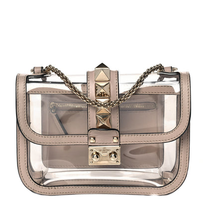 Valentino Garavani PVC Nappa Naked Small Glam Lock Rockstud Flap Poudre 1 of 8