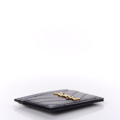 Saint Laurent Grain De Poudre Matelasse Chevron Monogram Credit Card Case Black 4 of 8