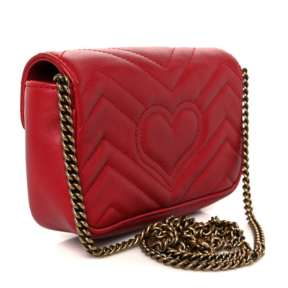 Gucci Calfskin Matelasse Super Mini GG Marmont Shoulder Bag Hibiscus Red 3 of 10