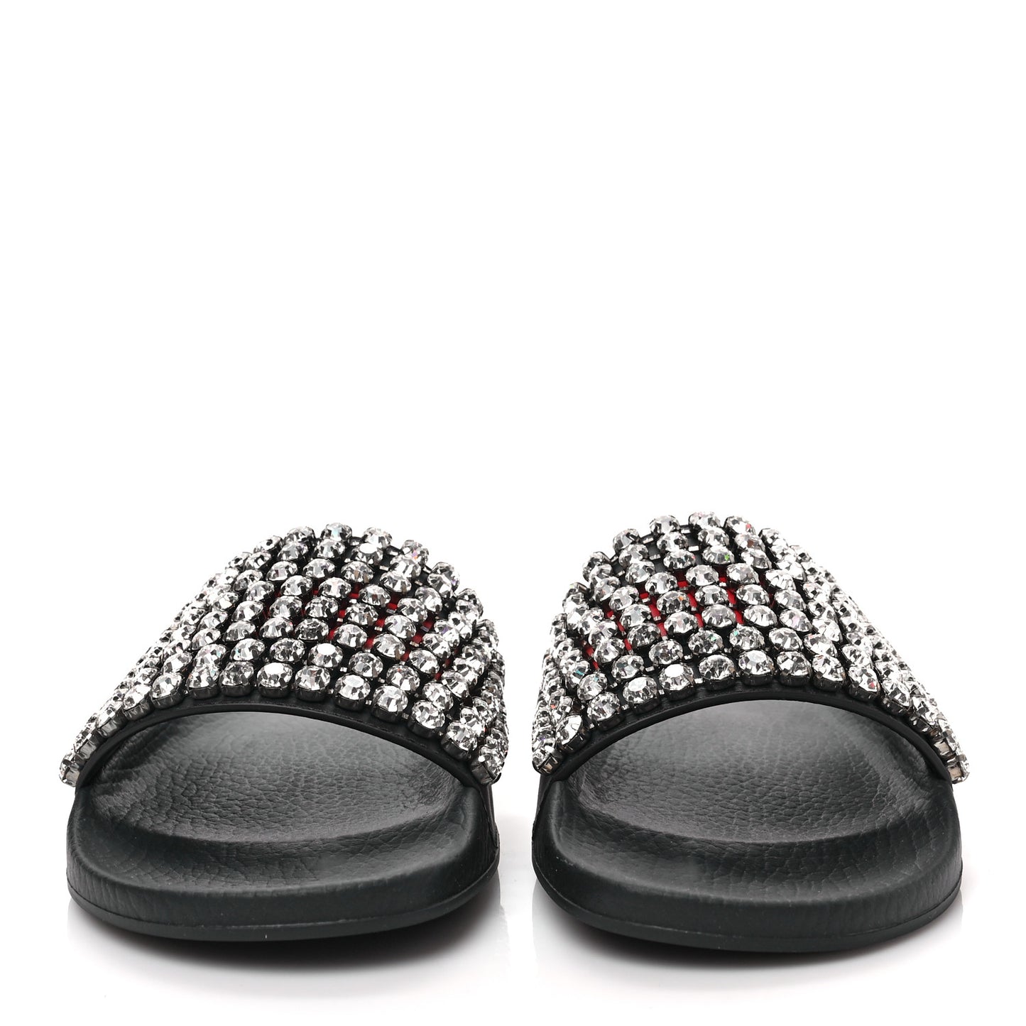 Calfskin Crystal Embellished Web Slide Sandals 41 Blue Red