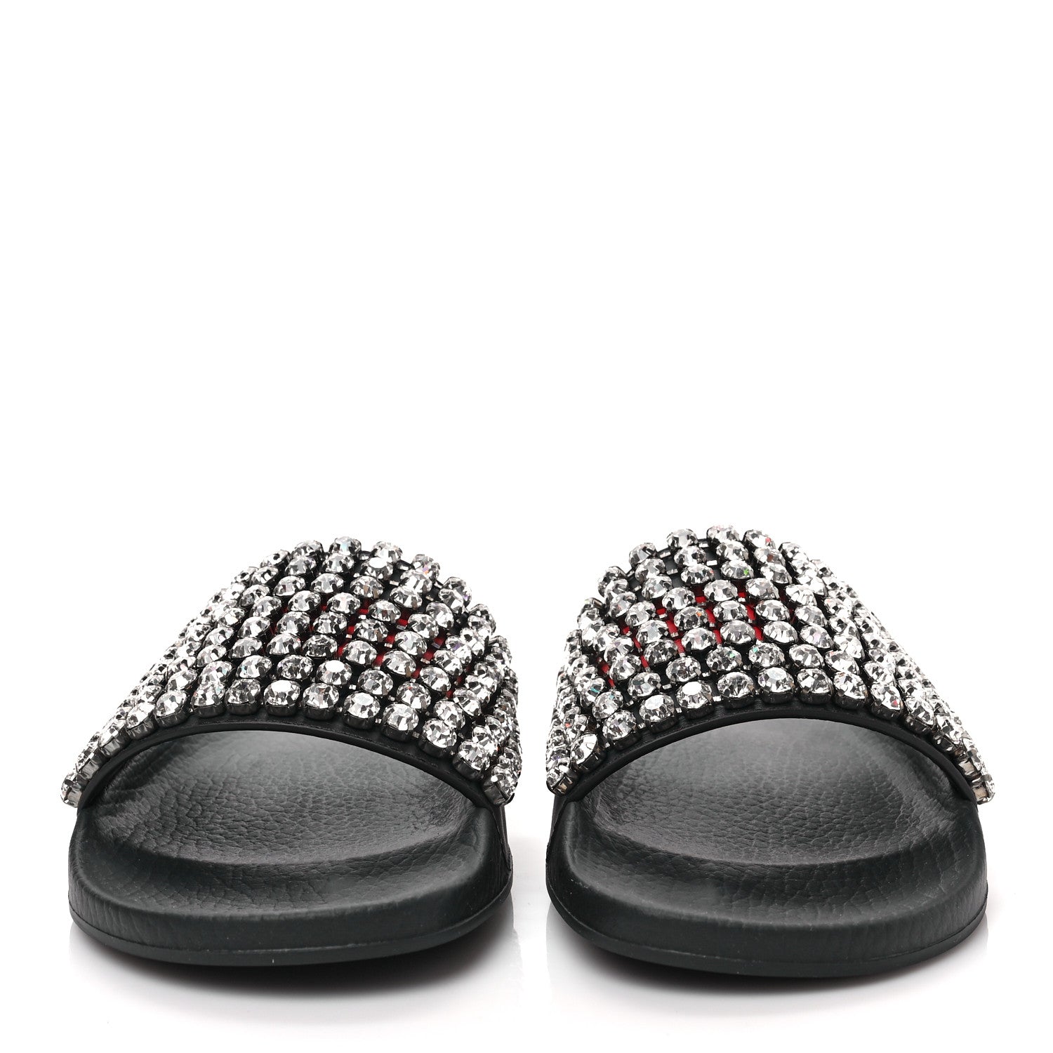 Gucci Calfskin Crystal Embellished Web Slide Sandals 41 Blue Red 2 of 7