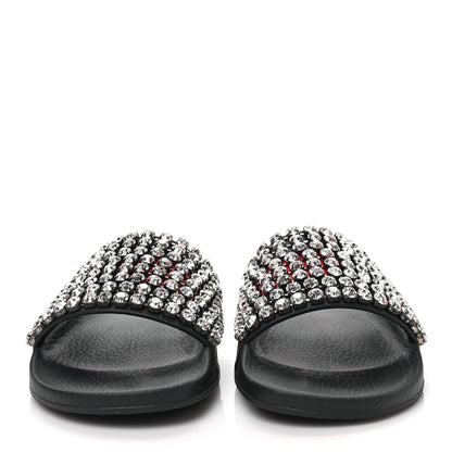 Gucci Calfskin Crystal Embellished Web Slide Sandals 41 Blue Red 2 of 7