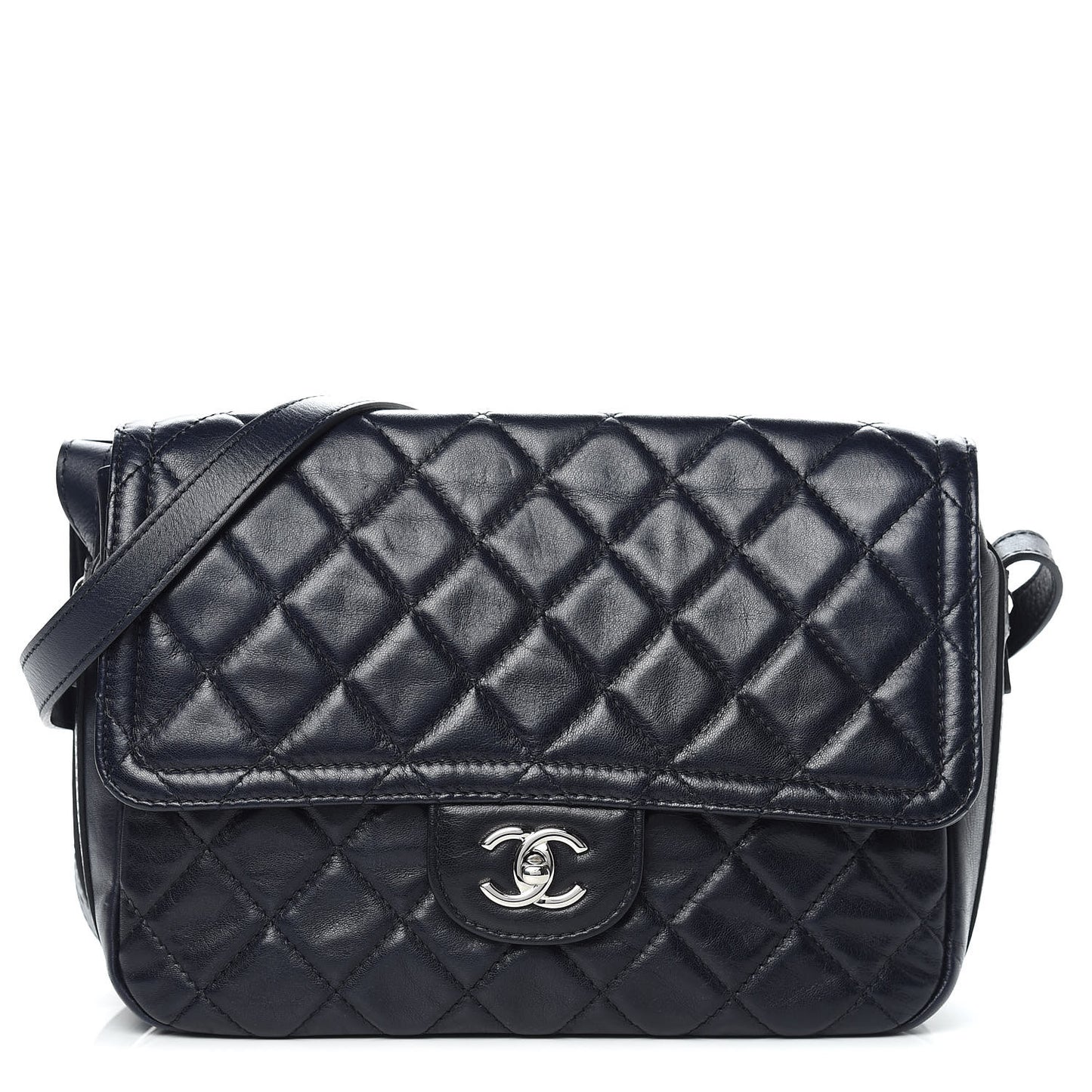 Lambskin Quilted Messenger Bag Dark Navy