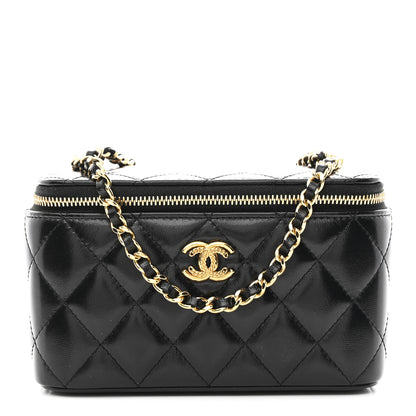 Chanel Shiny Lambskin Quilted Small Vanity Case With Chain Black 1 of 10