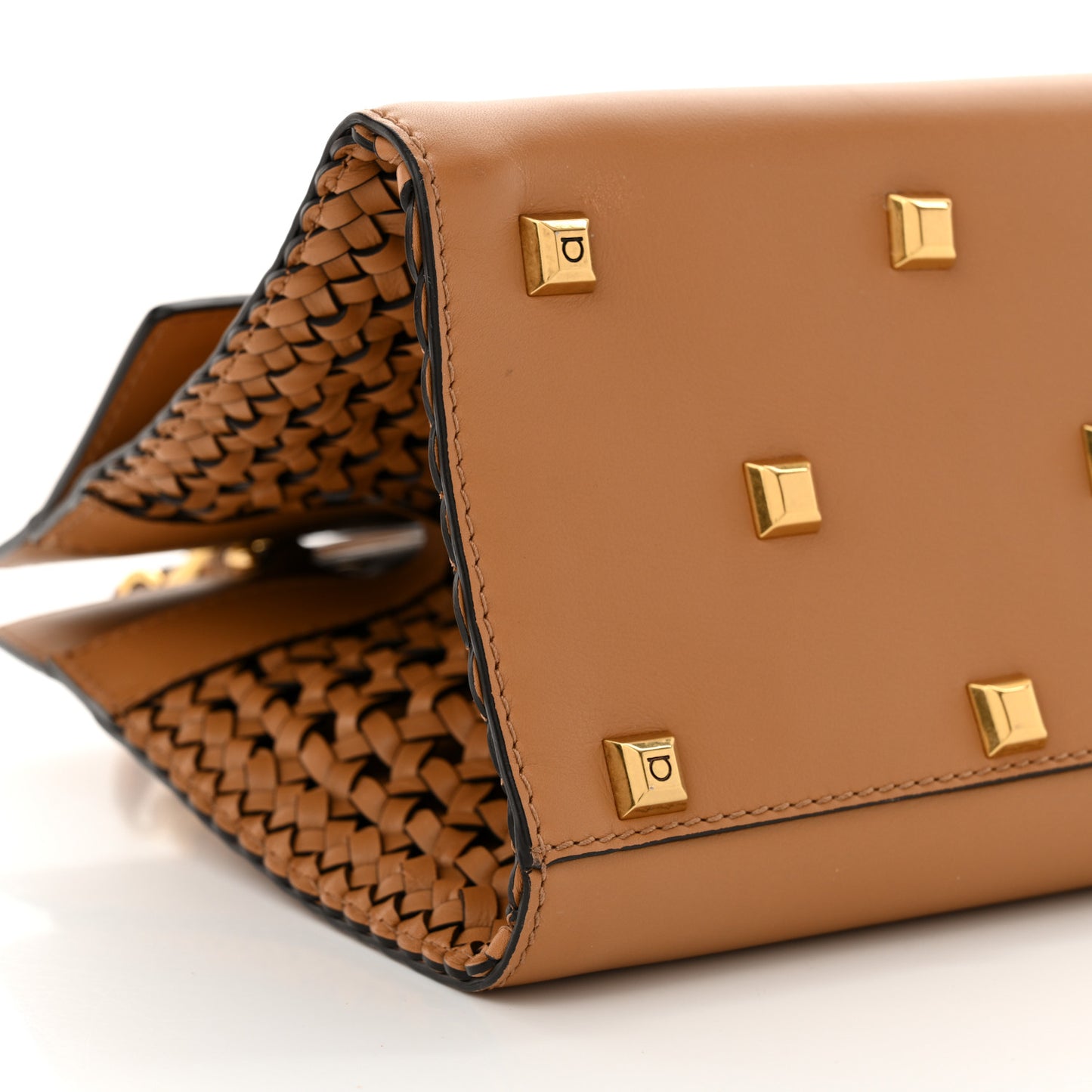 Woven Calfskin Medium Studio Bag Tan