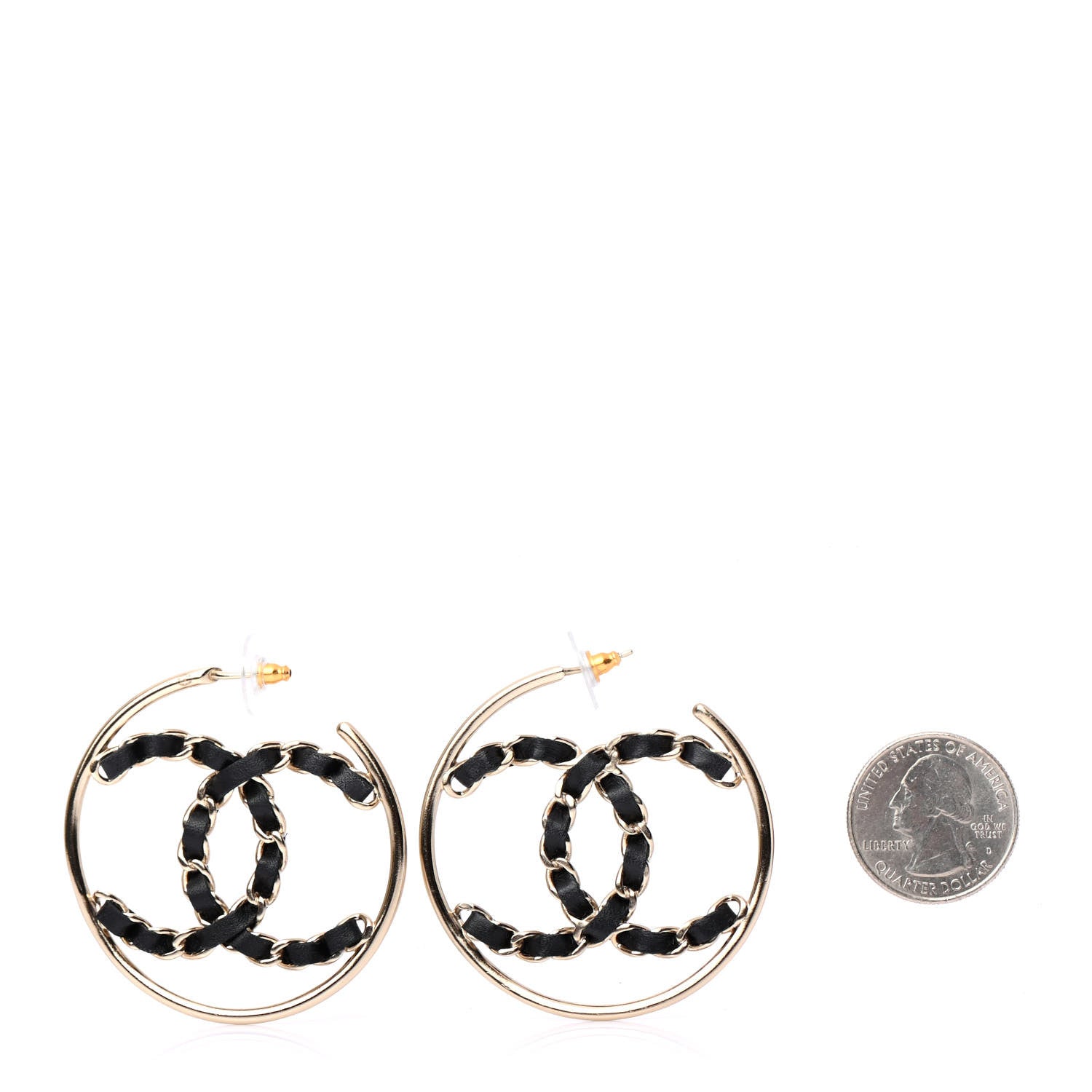 Chanel Lambskin CC Chain Hoop Earrings Black Gold 2 of 4