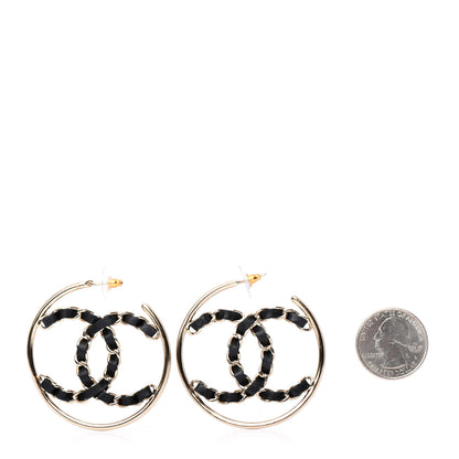 Chanel Lambskin CC Chain Hoop Earrings Black Gold 2 of 4
