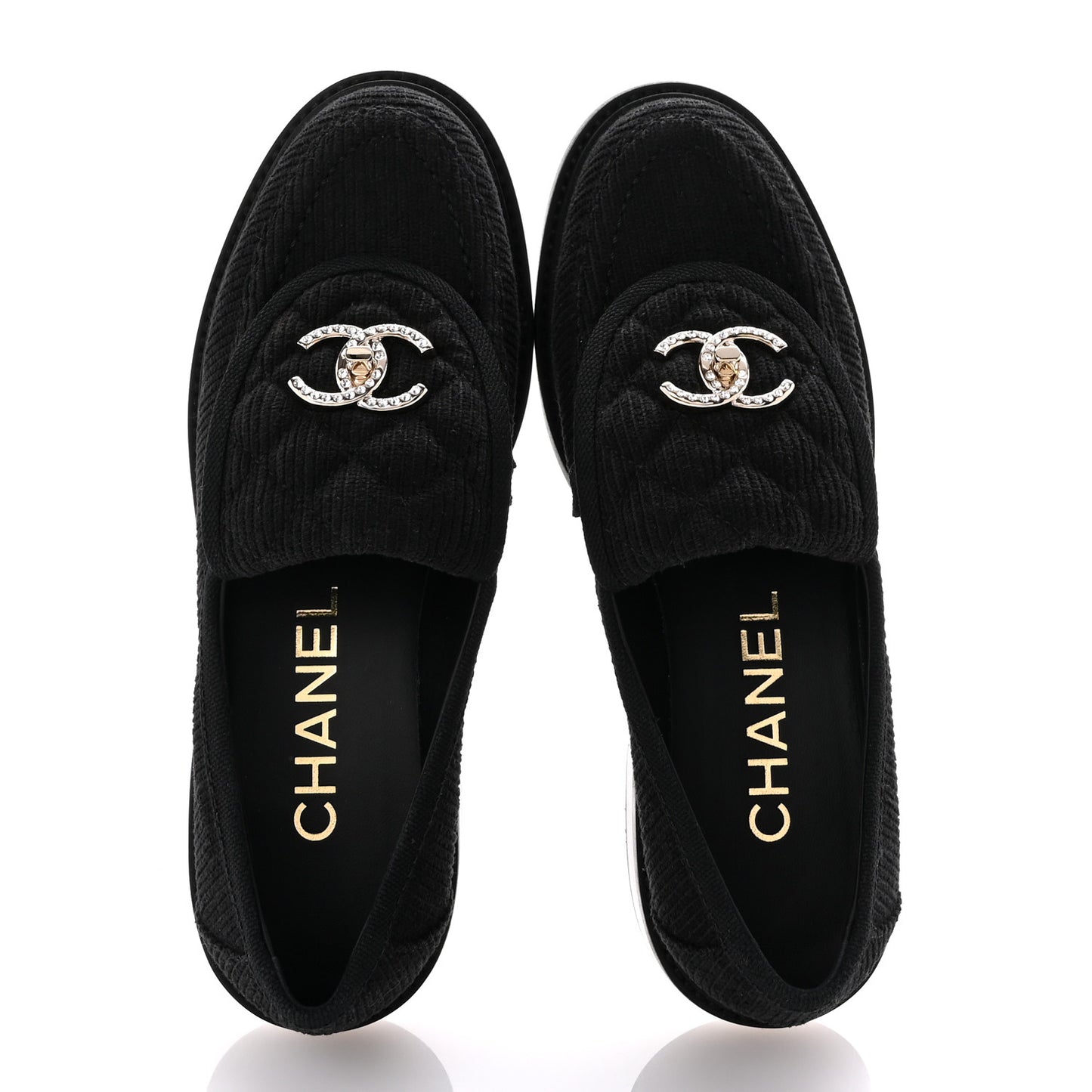 Corduroy Quilted CC Turnlock Loafers 36 Black