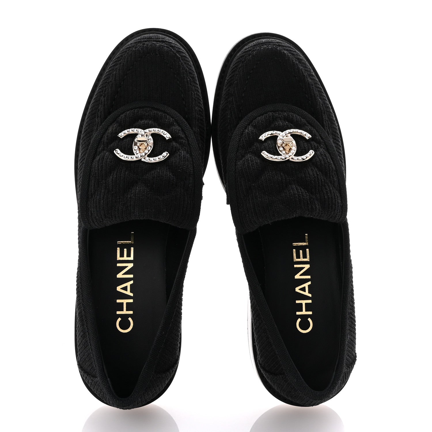 Chanel Corduroy Quilted CC Turnlock Loafers 36 Black 2 of 9