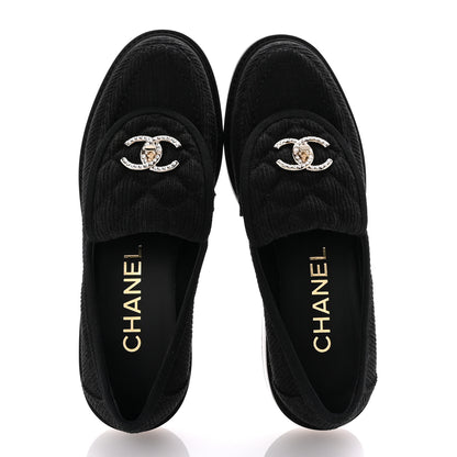 Chanel Corduroy Quilted CC Turnlock Loafers 36 Black 2 of 9
