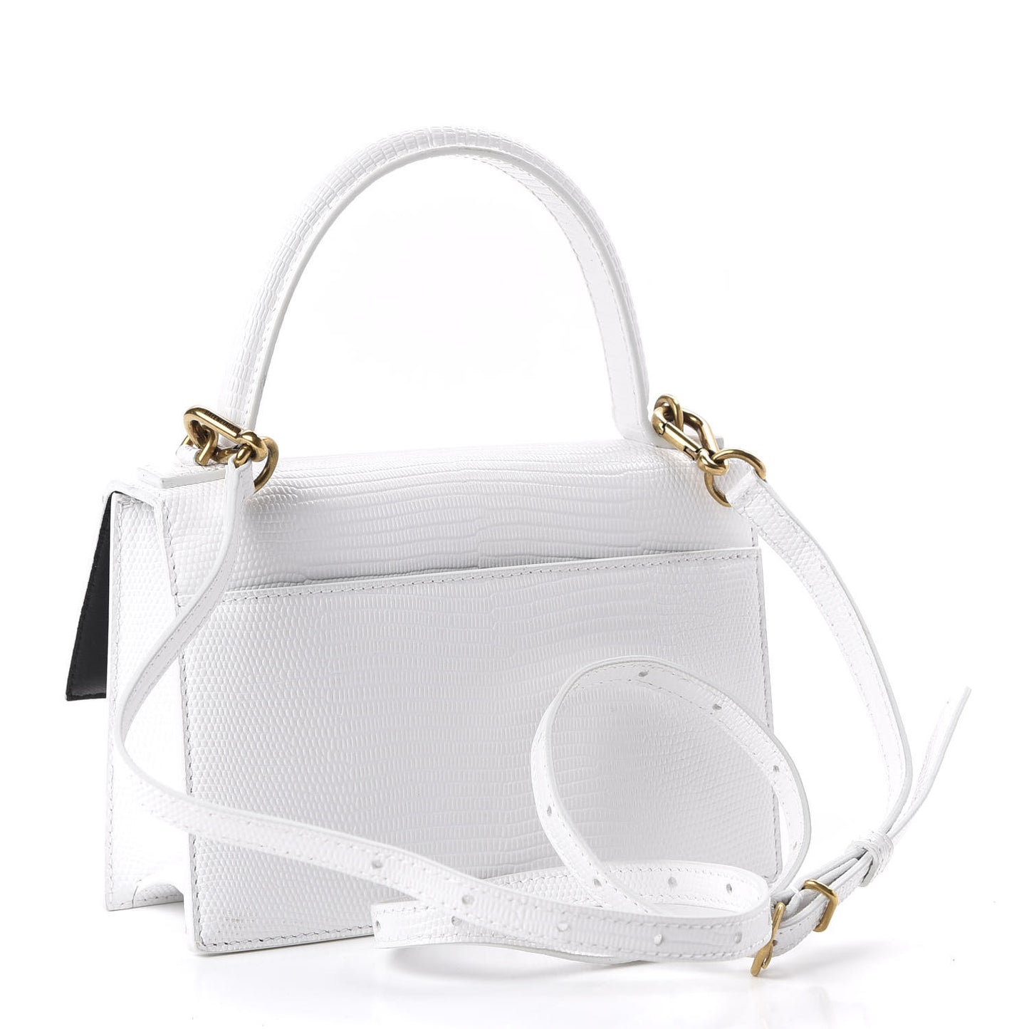 Patent Calfskin Lizard Embossed XS Sharp Top Handle Bag White