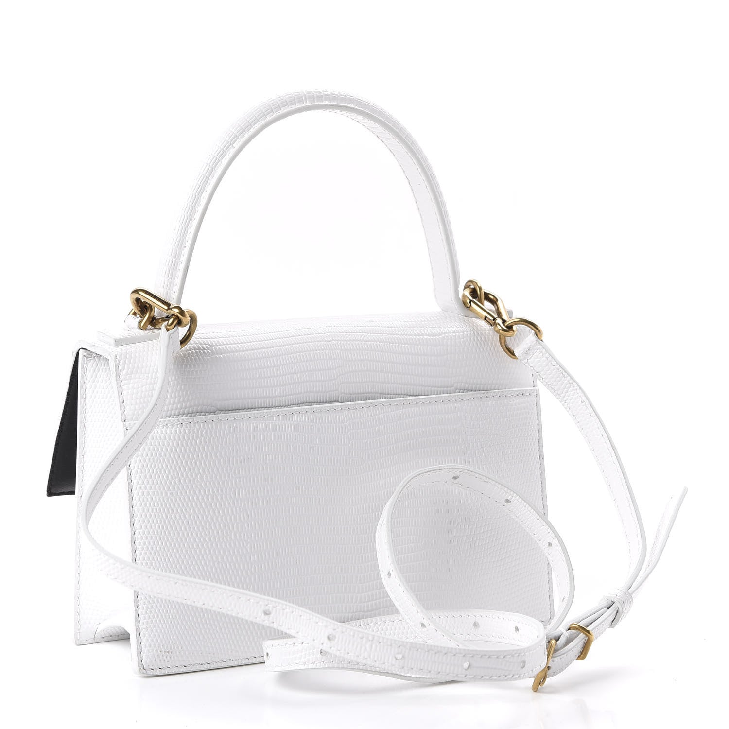 Balenciaga Patent Calfskin Lizard Embossed XS Sharp Top Handle Bag White 3 of 9