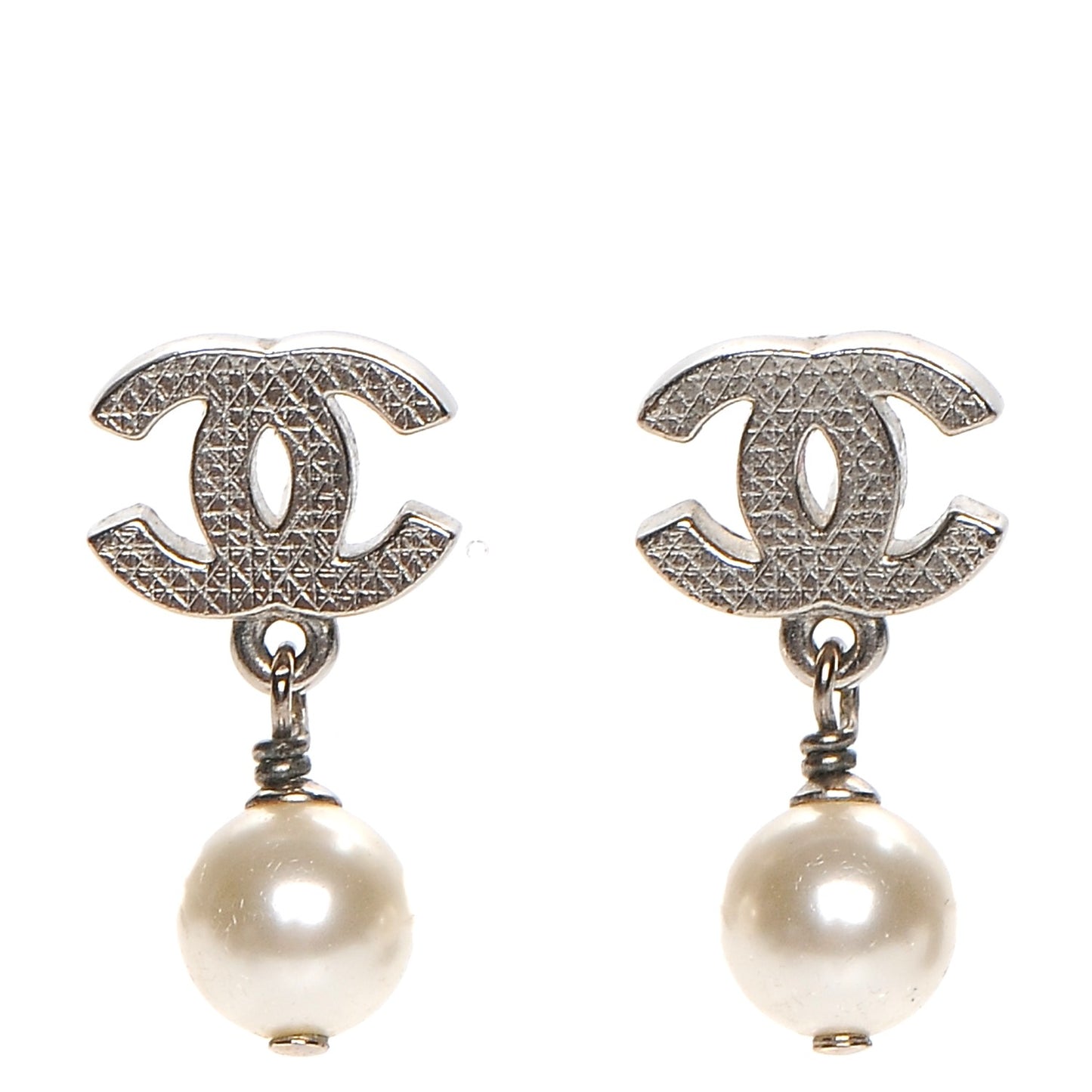 Pearl CC Drop Earrings Silver