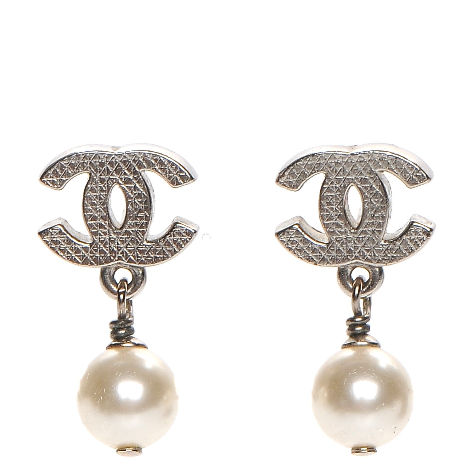 Chanel Pearl CC Drop Earrings Silver 1 of 6