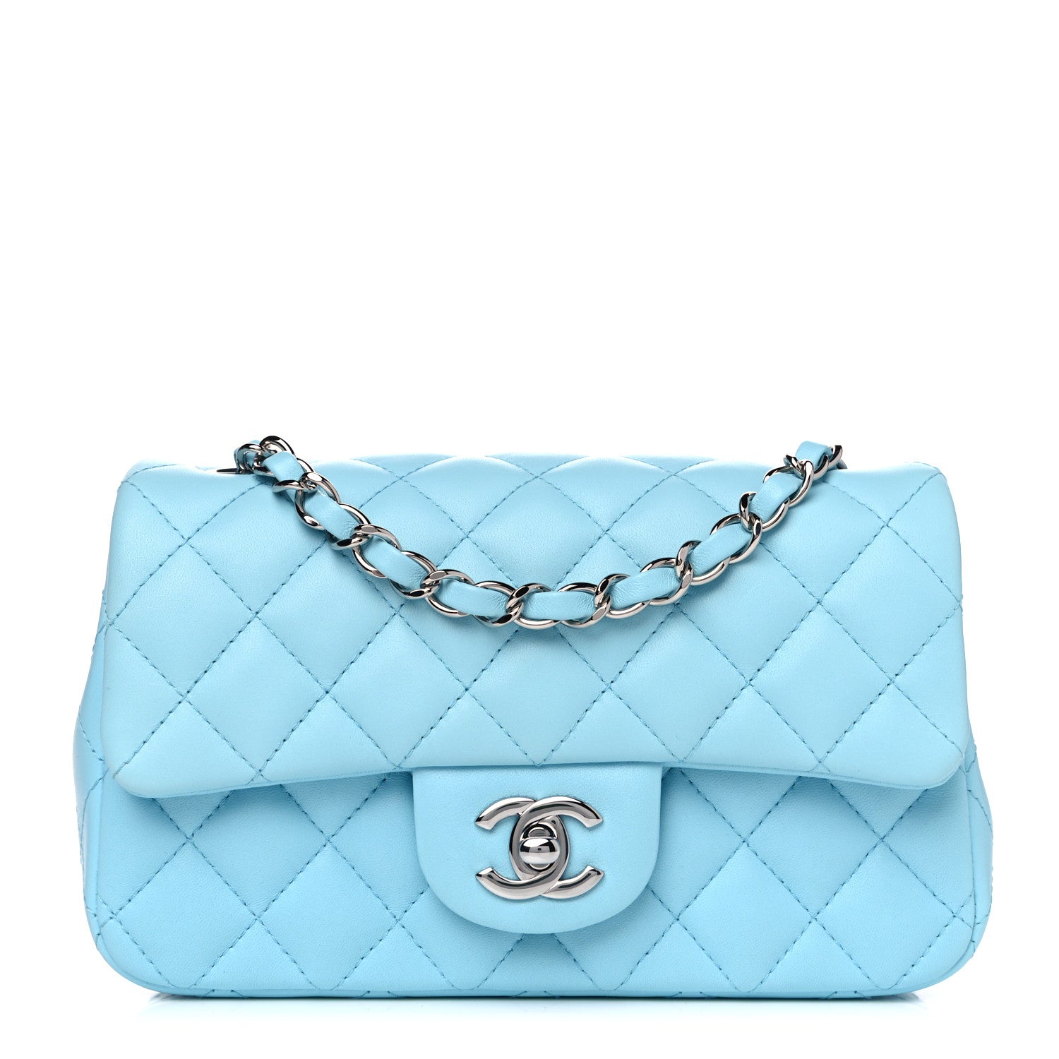 Chanel Lambskin Quilted Mini Rectangular Flap Neon Blue 2 of 12