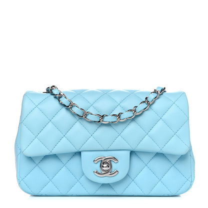 Chanel Lambskin Quilted Mini Rectangular Flap Neon Blue 2 of 12