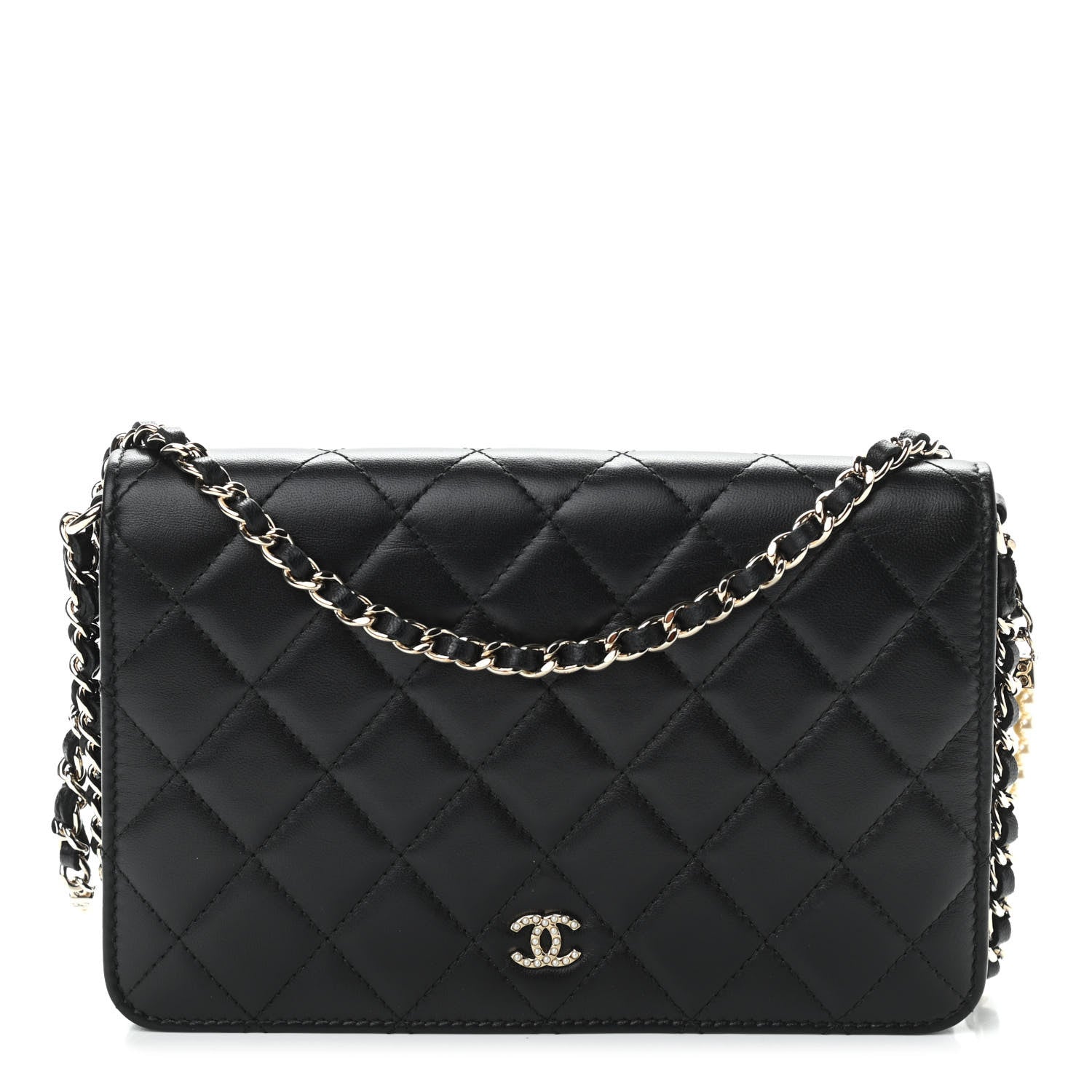 Chanel Iridescent Lambskin Quilted Pearl Wallet On Chain WOC Black 1 of 16