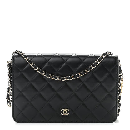 Chanel Iridescent Lambskin Quilted Pearl Wallet On Chain WOC Black 1 of 16