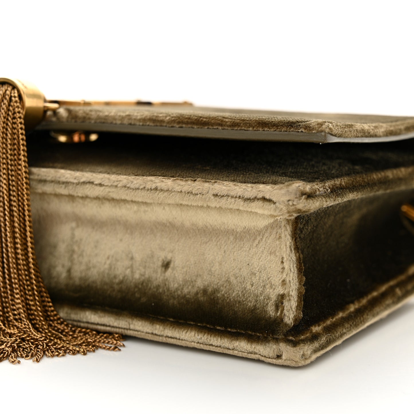 Velvet Medium Classic Monogram Kate Tassel Satchel Olive