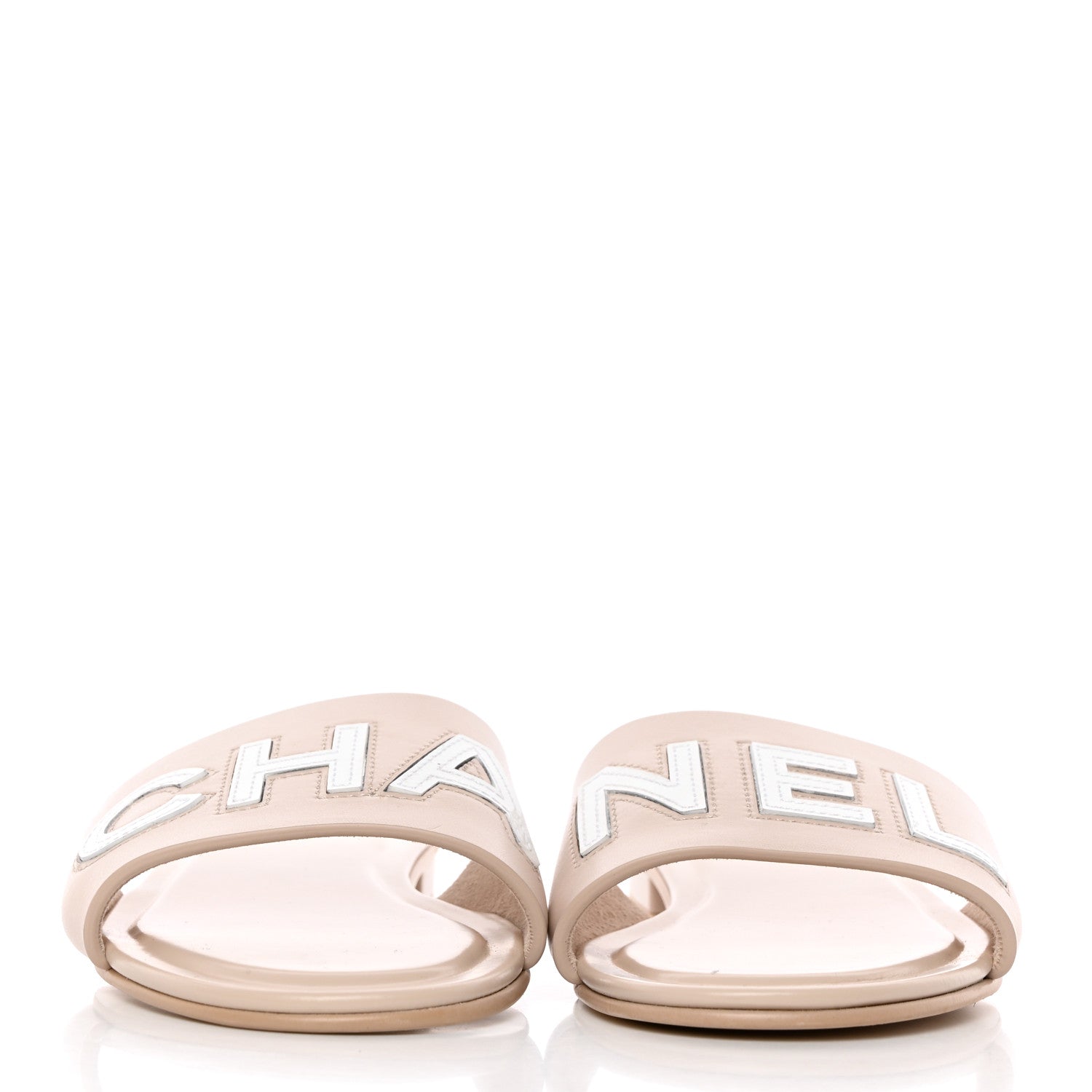 Chanel Calfskin Patent Calfskin Logo Mules 36.5 Beige 2 of 12