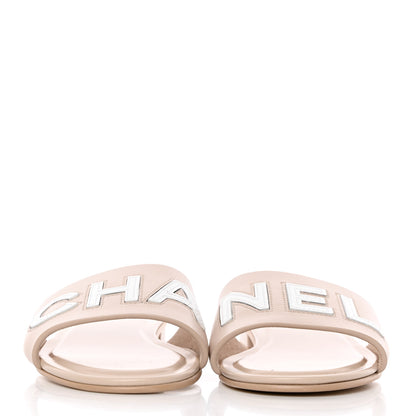 Chanel Calfskin Patent Calfskin Logo Mules 36.5 Beige 2 of 12